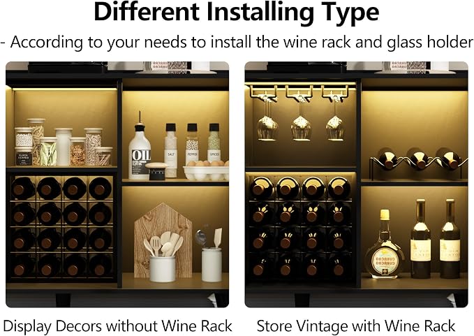 Wine Bar Cabinet with LED Light, Home Coffee Cabinet w/ Wine & Glass Holder