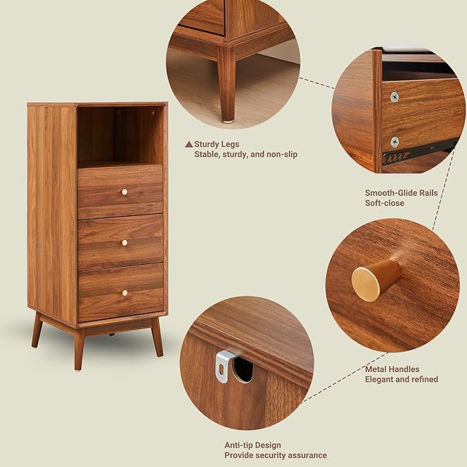 Bifins 37.6“ Tall Bathroom Cabinet with 3 Drawers and Open Shelf | Narrow,Tower Storage,Beside Toilet,Next to the Toilet,Laundry,Tall Nightstand,Next to TV Stand,Anti-tip