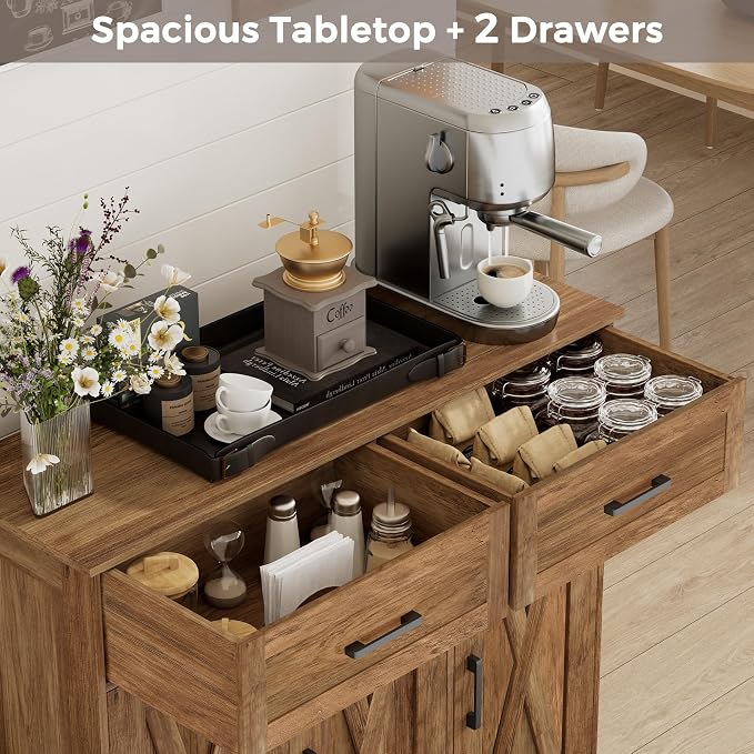 Homhedy Coffee Bar Storage Cabinet with Drawers, Kitchen Buffet Cabinet