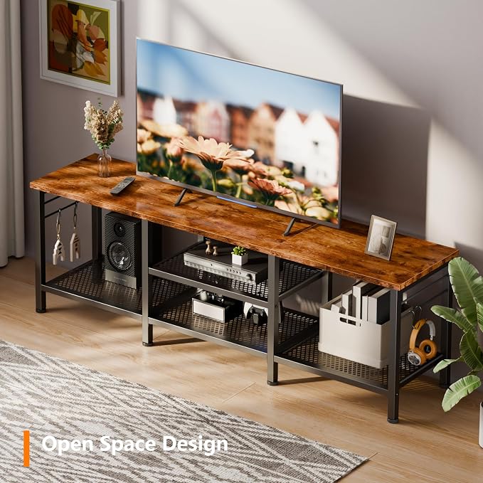 Furologee 55 Inch TV Stand, Entertainment Center with Shelves, Rustic Brown