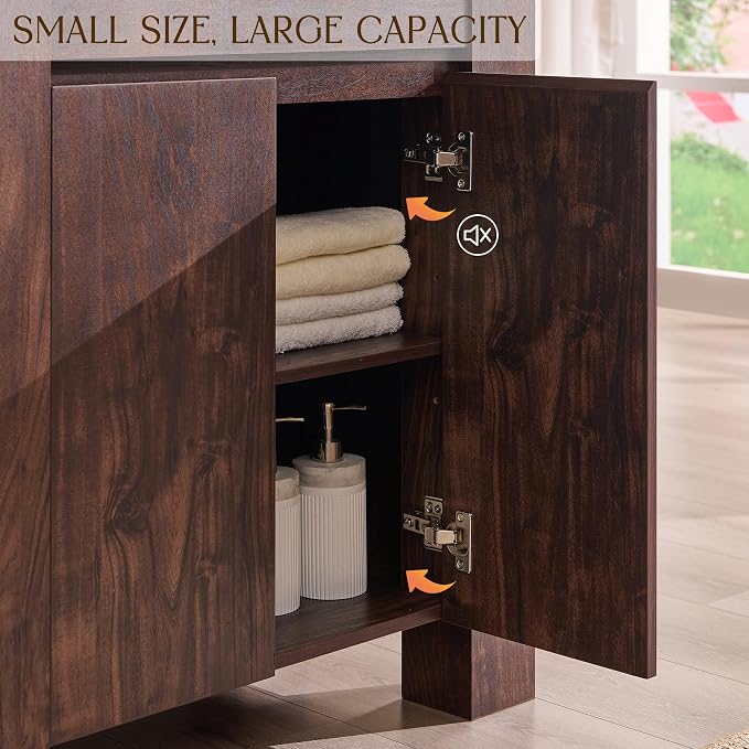 T4TREAM 30 Inch Bathroom Vanity with Sink, Modern Single Sink Bathroom Vanity, Small Bathroom Cabinet with Handle-Free Design, Dark Walnut