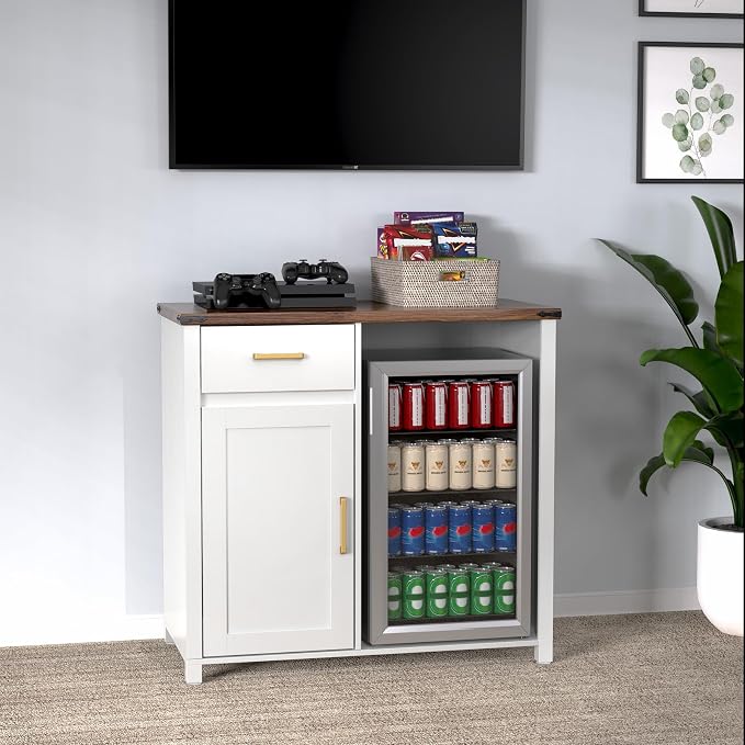 GDLF Coffee Bar Cabinet with Fridge Space, Mini Fridge Stand,White