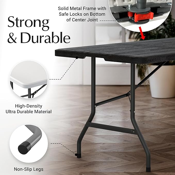 10 PACK of 6 Feet Foldable Table with Built in Handle & Steel Legs | 6FT Heavy Duty Folding Portable | Perfect for Party, Dining, Wedding, Events, Picnic Indoor, Outdoor, Camping, Folding - 6 Foot