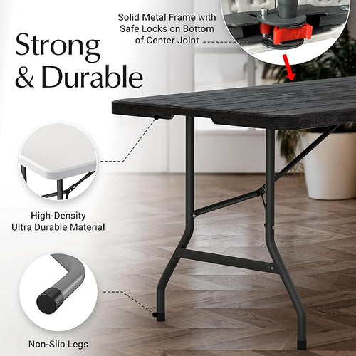 10 PACK of 6 Feet Foldable Table with Built in Handle & Steel Legs | 6FT Heavy Duty Folding Portable | Perfect for Party, Dining, Wedding, Events, Picnic Indoor, Outdoor, Camping, Folding - 6 Foot