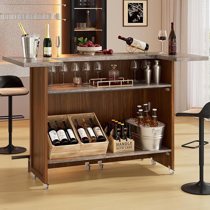 ONBRILL 61" Foldable Bar Table, Mobile Party Bar Station on Lockable Wheel