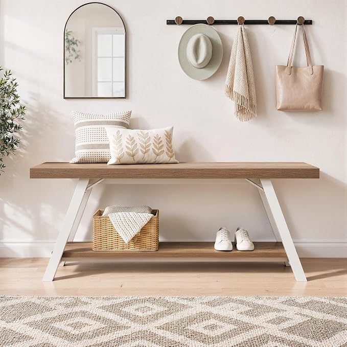 LVB Entryway Bench with Storage, Wood Bench for Entryway, 47 in