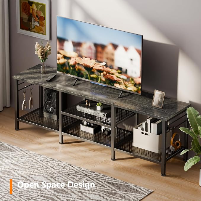 Furologee 55 Inch TV Stand, Entertainment Center with Shelves, Black Oak
