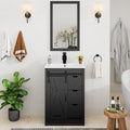 24" Farmhouse Bathroom Vanity with Sink & Faucet & Mirror, Wood Grain Black | Sliding Barn Door, 3 Handleless Drawers, Single Vanity Combo for Small Space