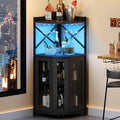 JKsmart 4-Tier Corner Bar Cabinet with LED Light and Glass Holder, Mini Bar