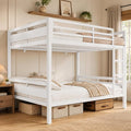 Feonase Metal Bunk Bed Full Over Full with Ladder and High Guardrail, Heavy-Duty Metal Slats Support, Noise Free, No Box Spring Needed, for Kids and Juniors, White