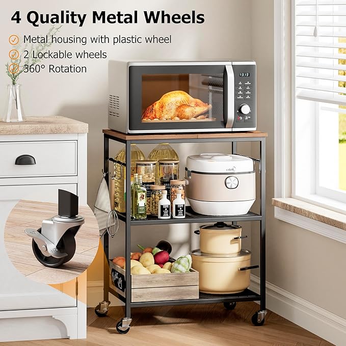 Homleke 3-Tier Rolling Kitchen Microwave Cart, Utility Cart