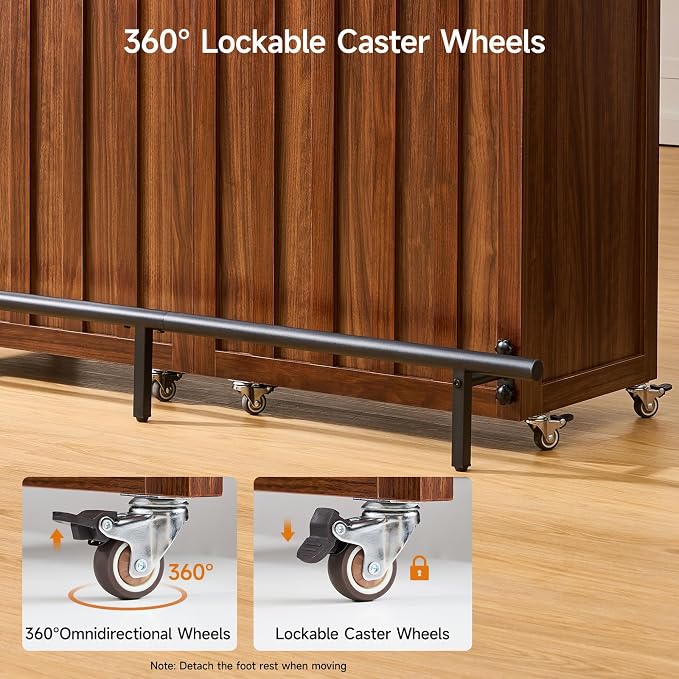ONBRILL 61" Foldable Bar Table, Mobile Party Bar Station on Lockable Wheel