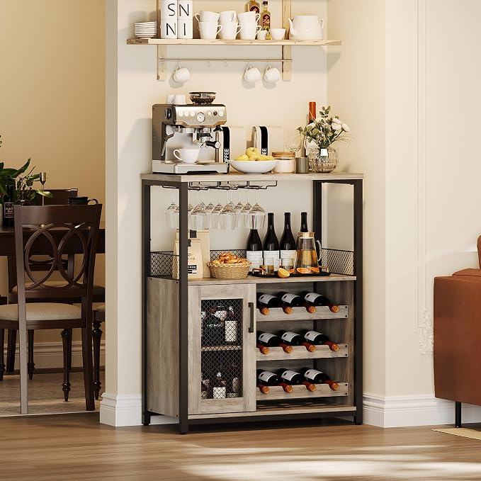 IDEALHOUSE Wine Bar Rack Cabinet with LED Lights, Small Coffee Bar Cabinet