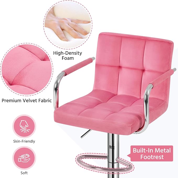 Yaheetech Bar Stools Set of 4, Swivel with Backs, Adjustable Height, Pink