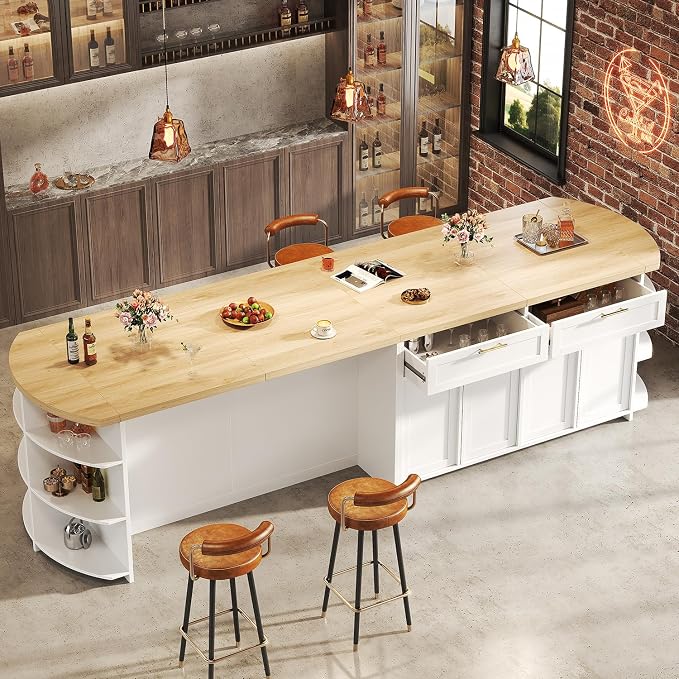 HSH 63 Inch Large Kitchen Island with Storage and Seating, Light Oak