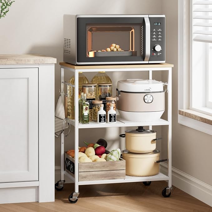 Homleke 3-Tier Rolling Kitchen Microwave Cart, Utility Cart