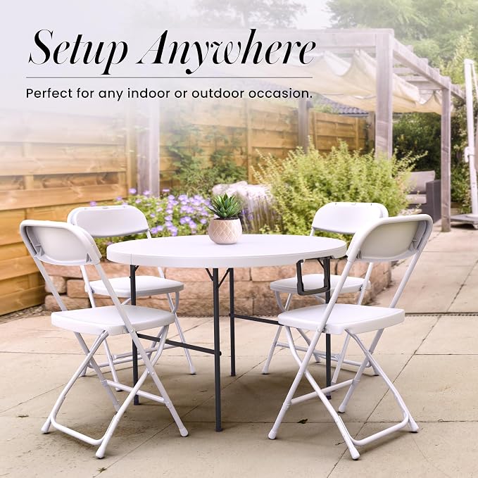 2 PACK of 3.5 Feet Circular Round Foldable Table with Built in Handle & Steel Legs | Heavy Duty Portable | Perfect for Party, Dining, Wedding, Events, Picnic Indoor, Outdoor, Camping, Utility