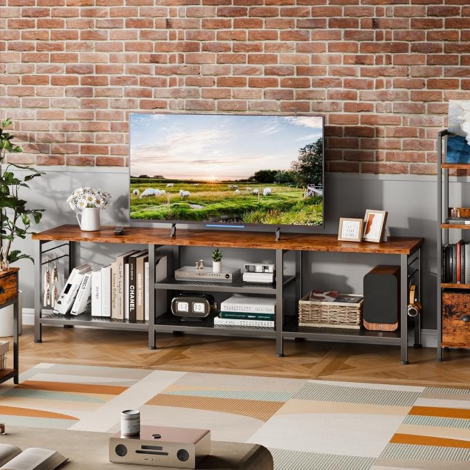 Furologee 63 Inch TV Stand, Entertainment Center with Shelves, Rustic Brown