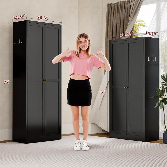 AQY Metal Pantry Cabinet, 72" Black Kitchen Storage Cabinet with Doors | 5 Adjustable Shelves Freestanding Storage Metal Cabinet Kitchen & Living Room Organization