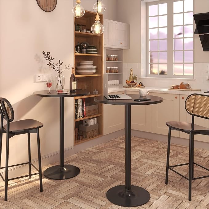 Furmax Bistro Pub Table Round Bar Height Cocktail Table for Home Bar, Round Bar Tables for Party, Dining Room, Living Room and Wedding, Metal Base MDF Top, 40.6 Inch Height (1, Dark Black-1)