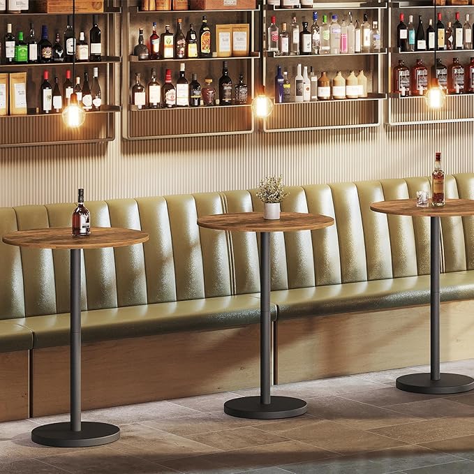 YATINEY Bar Table, Round Bar Table Set of 2, Counter Height Table, Pub Cocktail Table, Metal Frame, for Bistro, Dining Room, Living Room, Terrace, Rustic Brown and Black BT05L2BRY1
