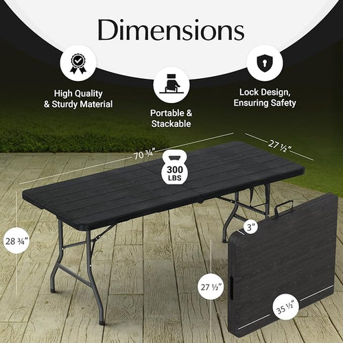 2 PACK of 6 Feet Foldable Table with Built in Handle & Steel Legs | 6FT Heavy Duty Folding Portable | Perfect for Party, Dining, Wedding, Events, Picnic Indoor Outdoor Camping Utility Folding - 6 Foot