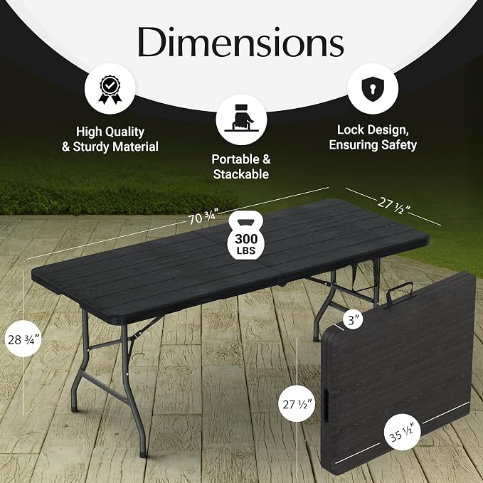 10 PACK of 6 Feet Foldable Table with Built in Handle & Steel Legs | 6FT Heavy Duty Folding Portable | Perfect for Party, Dining, Wedding, Events, Picnic Indoor, Outdoor, Camping, Folding - 6 Foot