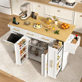 St.Mandyu 69" Large Kitchen Island on Wheels, Kitchen Rolling Island Cart with Trash Storage Cabinet, Power Outlet, 3-Tier Pull-Out Storage Trays, Drop Leaf, Mobile Island Table for Kitchen, White