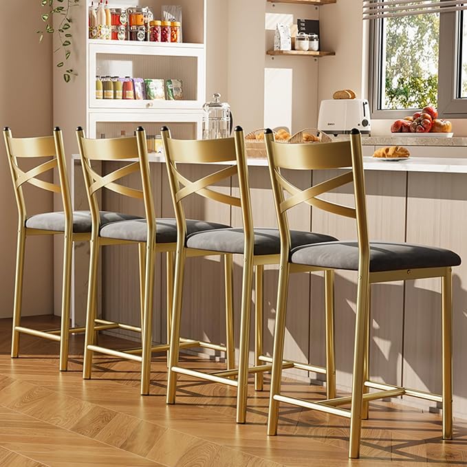 Garvee 26'' Bar Stools Set of 4, Counter Stools with Back & Thick Cushion