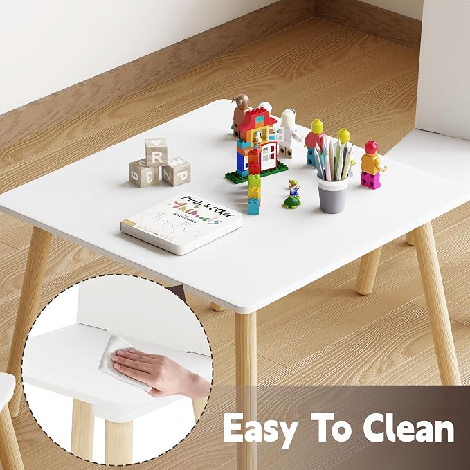 Kids Table and 2 Chairs Set, 3 Pieces Toddler Table and Chair Set, Kids' Table & Chair Sets, Kid Play Table for Daycare, Classroom, Home (White)