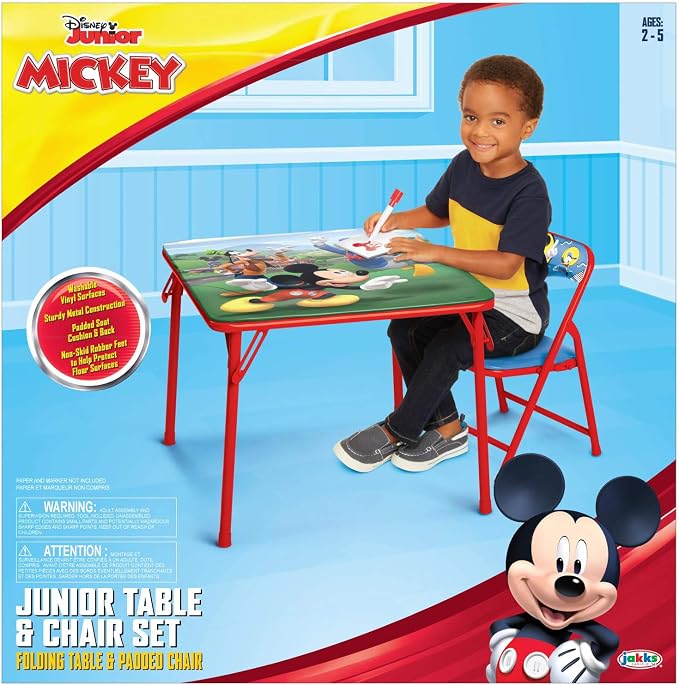 Mickey Mouse Table & Chair Set for Toddlers 24-48M, Includes 1 Table & 1 Chair [Amazon Exclusive] Table: 20"L x 20"W x 16.4"H, Chair: 12"L x 11.6"W x 17"H - Weight Limit: 70 lbs