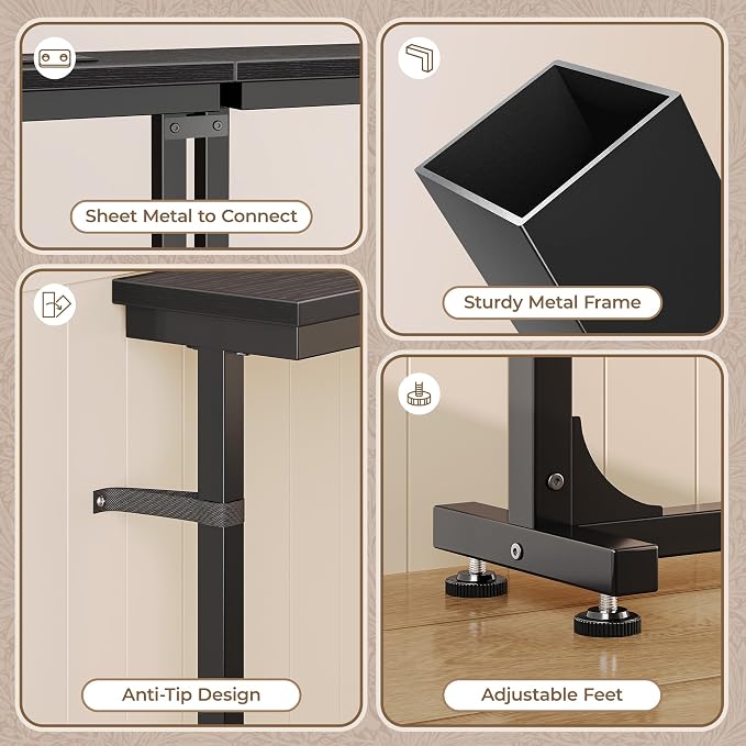 Huuger 51.2 Inch Behind Couch Table with Power Outlet, 23.9’’-34.4’’ Height Adjustable Range, Slim Console Table with USB-C Port, Behind Sofa Table Narrow Long, for Small Spaces, Black