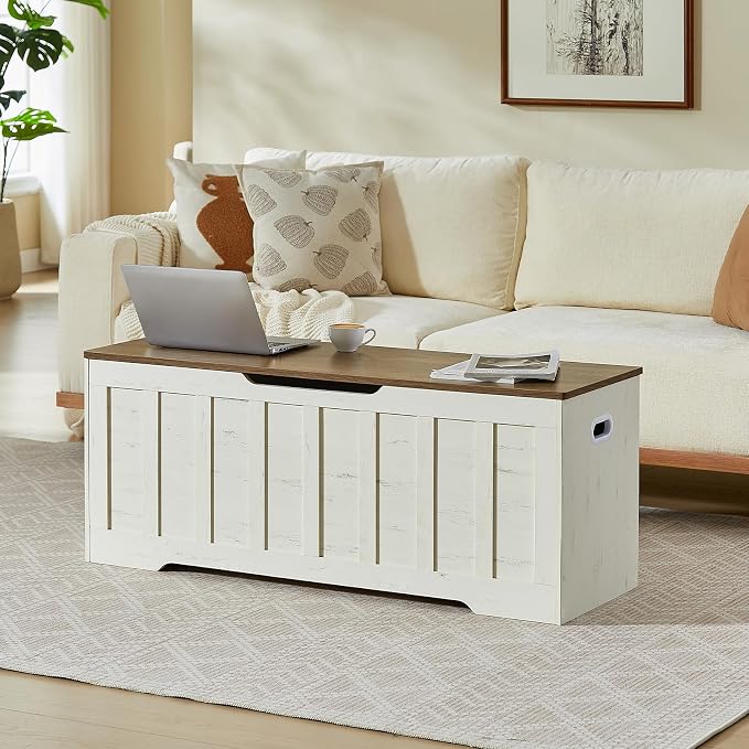 VANKILEY 47.2" Storage Chest Extra Large, Storage Bench.(White+Brown)