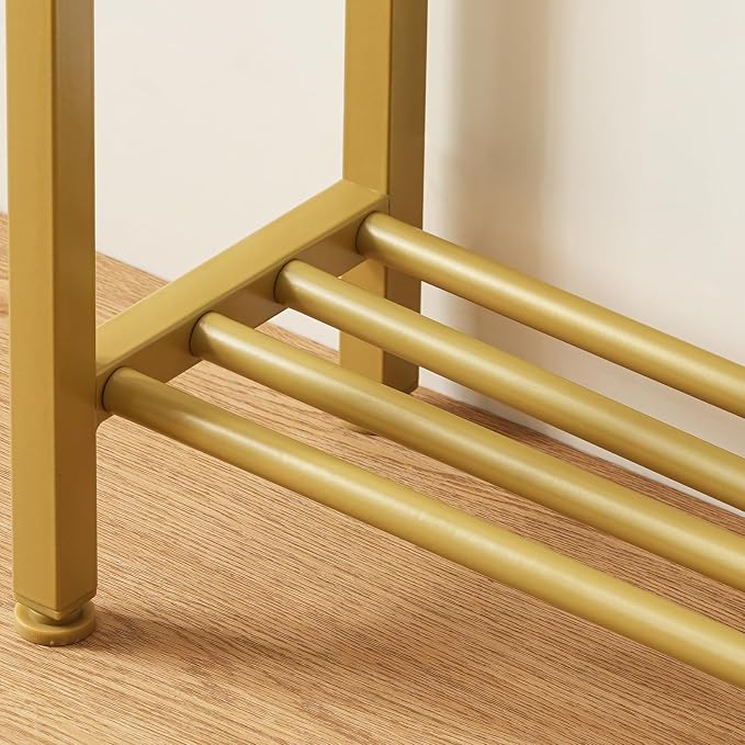 YATINEY Narrow Console Table, 2-Tier Small Sofa Table, 29.5" Thin Entryway Behind Couch Table with Shelves, Industrial Hallway Table, for Living Room, Foyer, White and Gold CT03DW