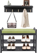 PETKABOO Shoe Rack for Front Door Entrance, 28” Entryway Bench with Coat Rack, Hall Tree Shoe Bench with Storage for Entry, Hallway, Bedroom, Living Room