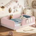 Bellemave Queen Upholstered Montessori Floor Bed with Storage Pocket,Pink
