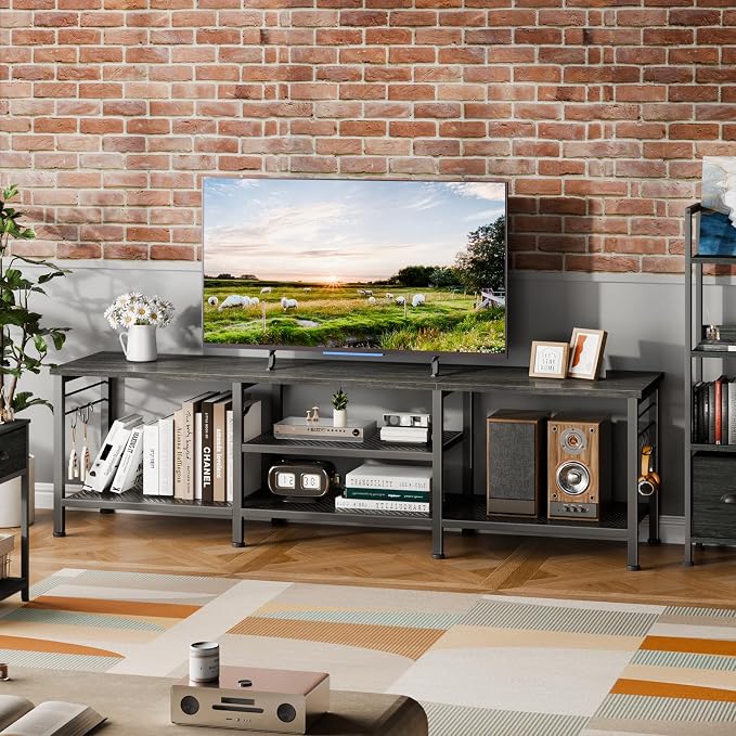 Furologee 63 Inch TV Stand, Entertainment Center with Shelves, Black Oak