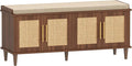 Akxomel 47.2" Rattan Shoe Storage Bench 4 Doors Entryway Bench Walnut