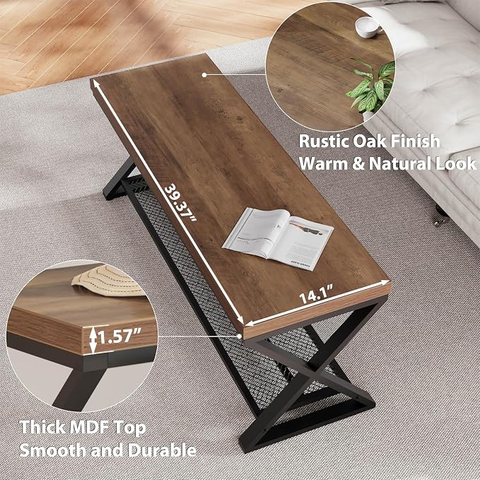 LVB 39” Entryway Shoe Bench with Storage for Foyer Hallway Rustic Oak
