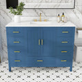 Montary 48" Bathroom Vanity with Sink & 49" Carrara Quartz Top | with 3 Pre-Drilled Faucet Holes, Solid Wood Cabinet, Soft-Close Double Doors & 9 Smooth-Glide Drawers,Blue