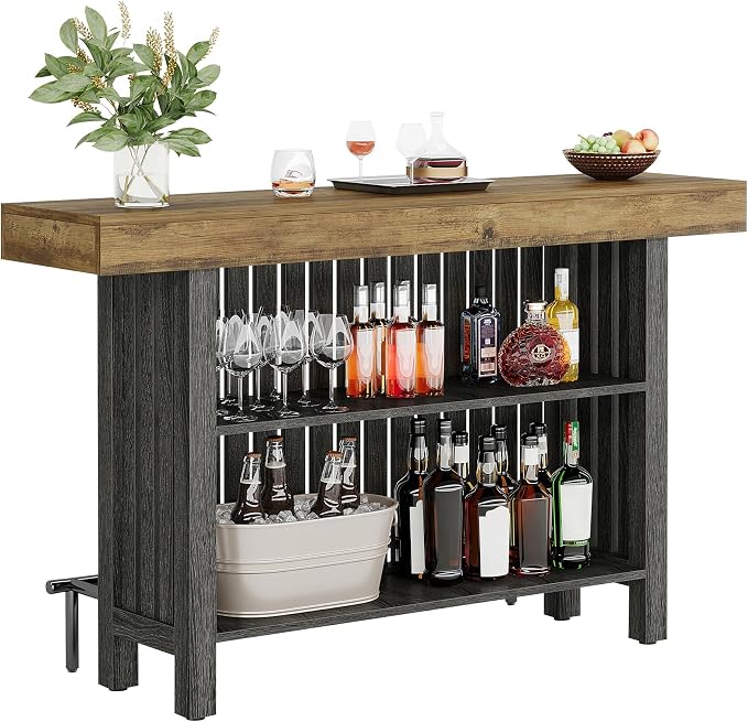 Tribesigns 63" Large Bar Table, 2-Tier Counter Height Table with Footrest
