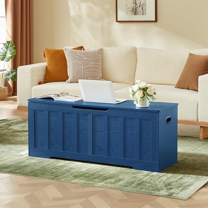 VANKILEY 47.2" Storage Chest Extra Large, Wooden Storage Bench(Blue)