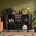DHH 55" Wine Bar Cabinet with Storage, Fluted Liquor & Coffee Bar Cabinet with Wine Rack and Glass Holder, Buffet Sideboard with LED Lights for Home Kitchen Living Dining Room (Dark Walnut)