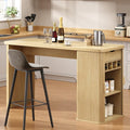 ONBRILL 59 Inch Fluted Kitchen Island with Storage Oak