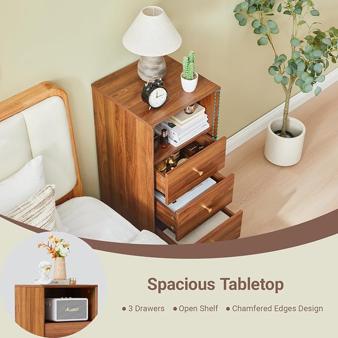 Bifins 37.6“ Tall Bathroom Cabinet with 3 Drawers and Open Shelf | Narrow,Tower Storage,Beside Toilet,Next to the Toilet,Laundry,Tall Nightstand,Next to TV Stand,Anti-tip