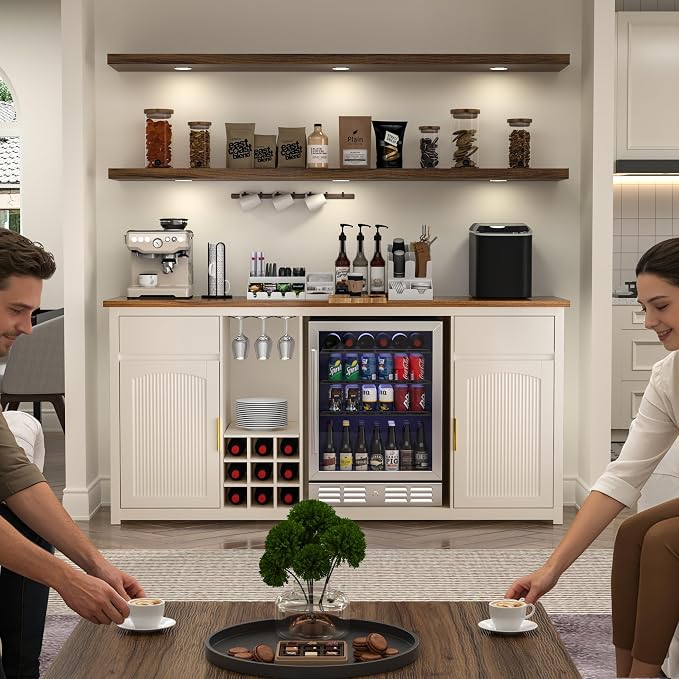 GDLF 78.7" Home Bar Cabinet with Fridge Space, Fluted Wine Liquor Bar,White