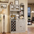 Garvee Coffee Bar Cabinet with Power Outlet & Exquisite Barn Doors, Sideboard Buffet Cabinet with Wine Bottle Rack, Storage Cabinet for Kitchen, Dining Room