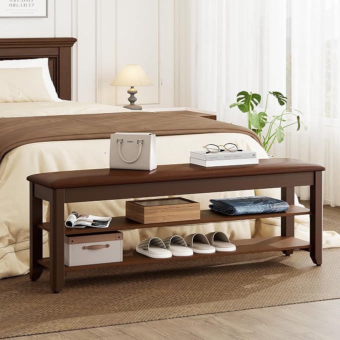 Homleke 47.2" Wide Solid Wood Shoe Rack Bench with Flip-Top Storage