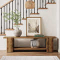LITTLE TREE Wood Entryway Bench, 63" End of Bed Bench with Storage Shelf, Farmhouse Extra Long Shoe Bench for Entryway, Dining Room, Hallway, Living Room, Bedroom, Double-Reinforced Legs, Brown