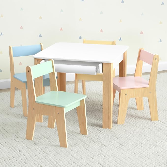 Delta Children - GapKids Table and 4 Chair Set with Paper Roll Holder - Greenguard Gold Certified, Pastel